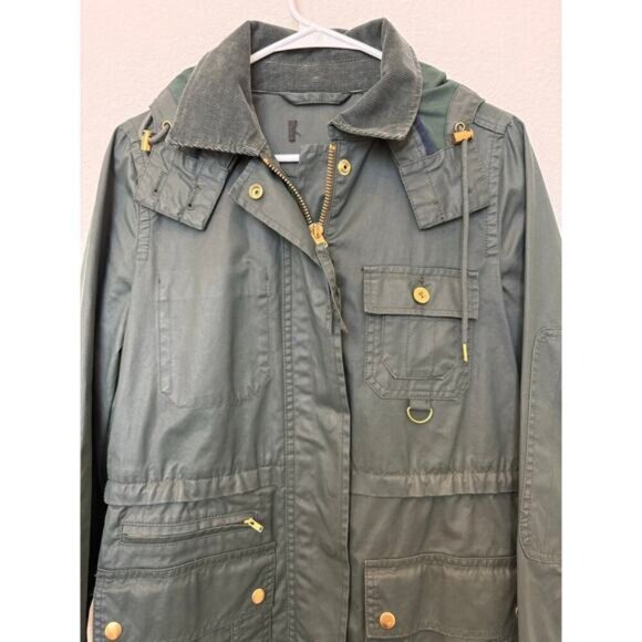 J Crew Green Downtown Wax Coated Utility Field Parka Jacket Small - Picture 2 of 9